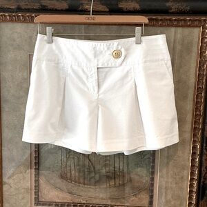 Cache White Shorts w/ Unique Waistband & Oversized Gold Button
